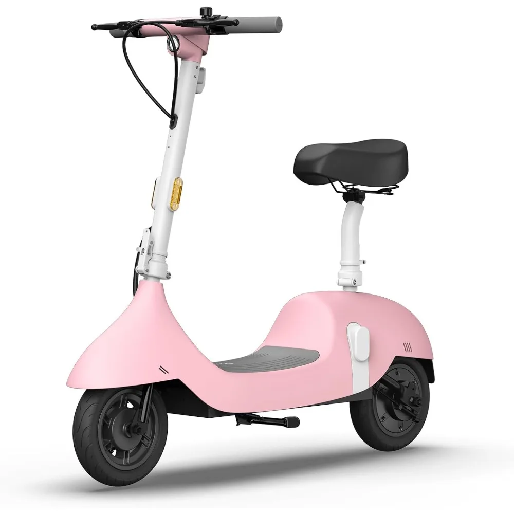 Electric scooter with adult seat, range 25-35 miles, 15.5 mph, electric moped 10 inch tires, removable battery, dual brakes