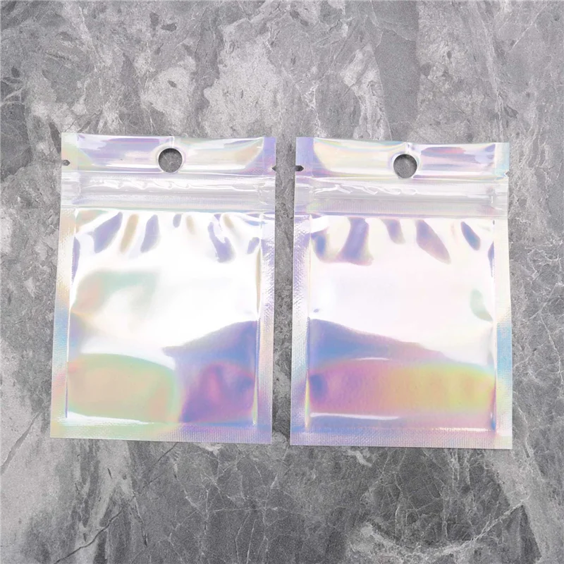 ABJN-200 Stück wiederverschließbare, geruchsdichte Beutel, Folienbeutel, flache Beutel mit Reißverschluss, für Partygeschenke, Lebensmittelaufbewahrung (holografische Farbe).