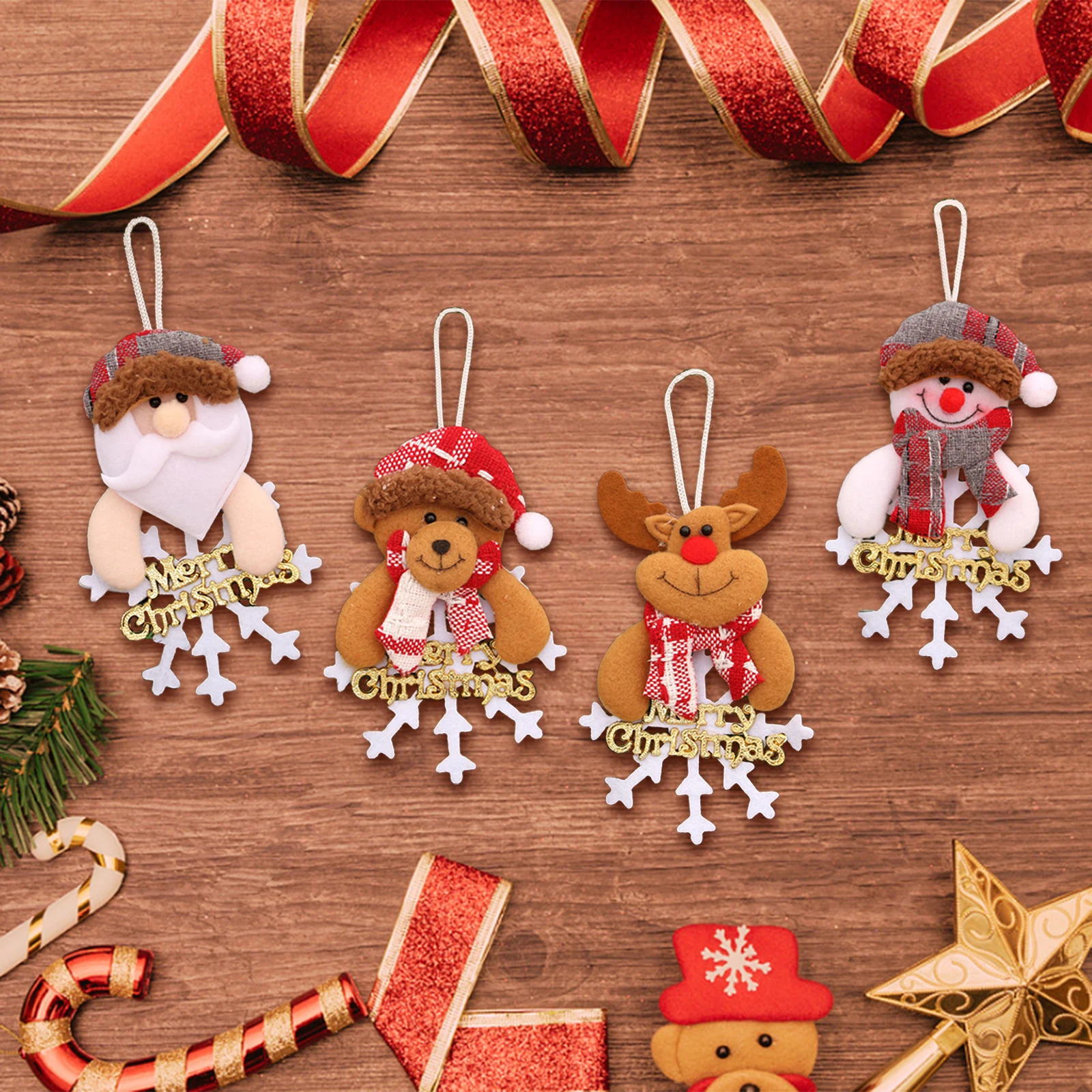 Christmas Tree Plush Ornaments Classic Santa Snowman Reindeer Snowflake Bear Dolls Hanging Pendants for Home