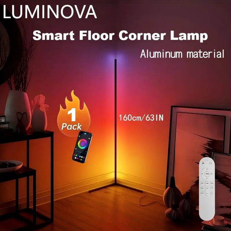 

RGB Floor Corner Lamp 160CM 63”Smart LED Light with App and Remote Control Color Changing Ambience Light with Music Sync