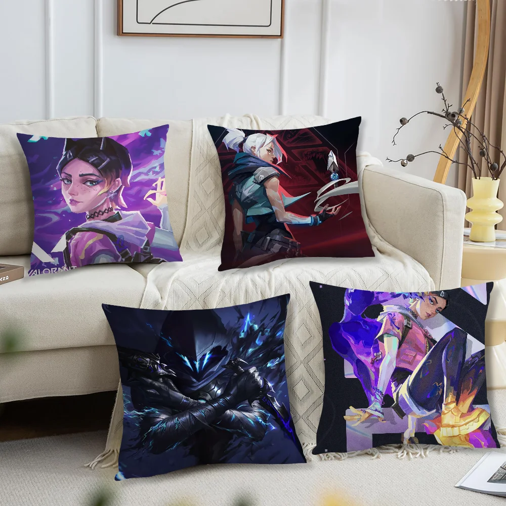 Game Anime cushion cover For Pillow Case Sofa Bedroom Living Room Office Bedside Table Backrest Printing Square V-ValorantS