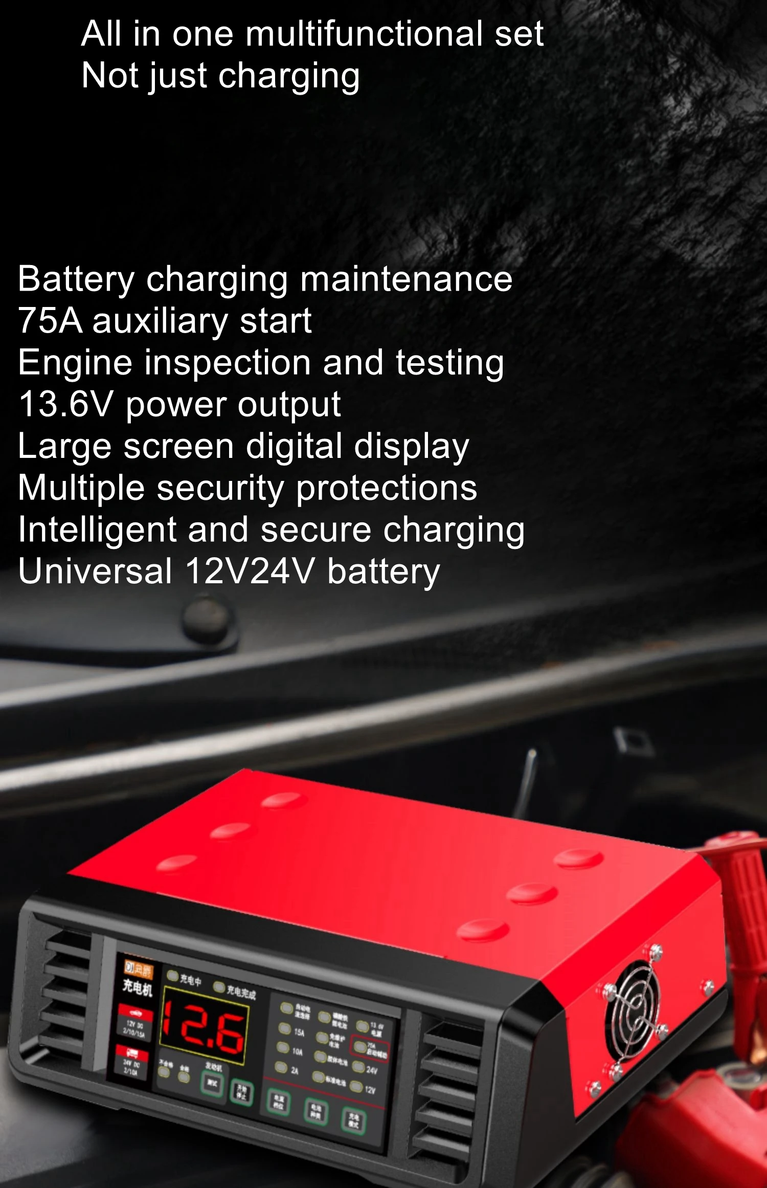 Car battery charger with starter 12v24v volt high power automatic intelligent repair motorcycle universal