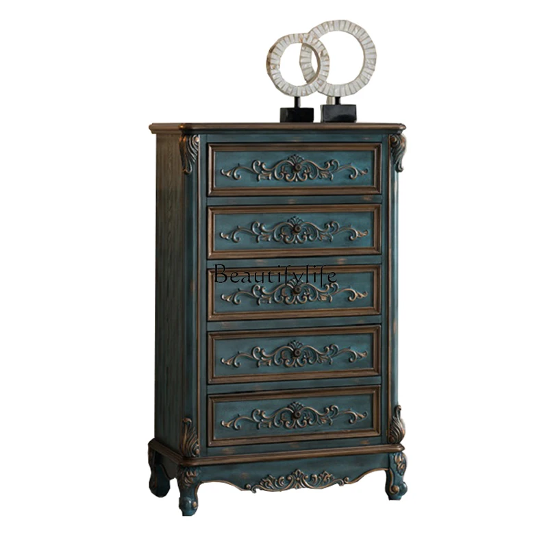 

*American storage cabinet solid wood retro carved European wall cabinet