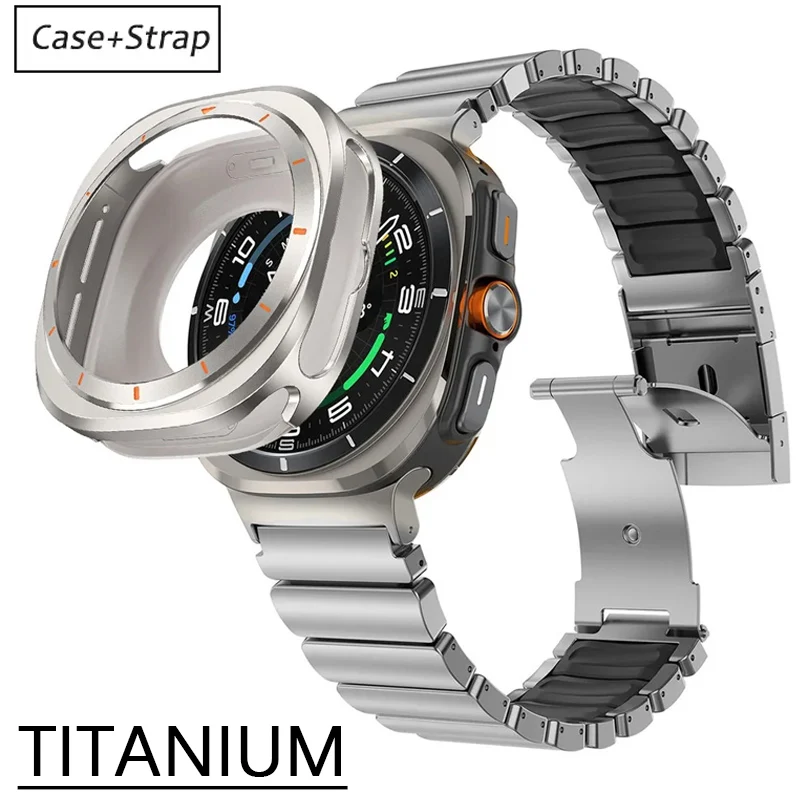 Metallgehäuse+Titanarmband für Samsung Galaxy Watch Ultra 2025 47mm Luxus-Armband Sturzsichere Legierungsabdeckung für Galaxy Watch 7 Ultra