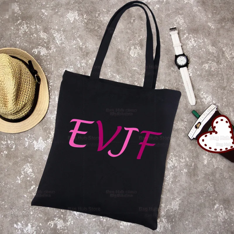 Evjf Future Mariee Canvas Black Team Bride Bachelorette Tote Bags Harajuku Girl Tote Eco Shopper Wedding Party Shoulder Bags