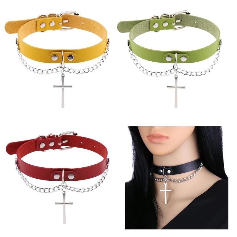 Goth Choker Necklace for Women Girls Punk Crucifix Collar Neckband Jewelry