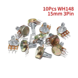 10PCS WH148 3Pin B1K B10K B50K B100K B1M 3Pin Linear Potentiometer 15mm Shaft With Nuts And Washers