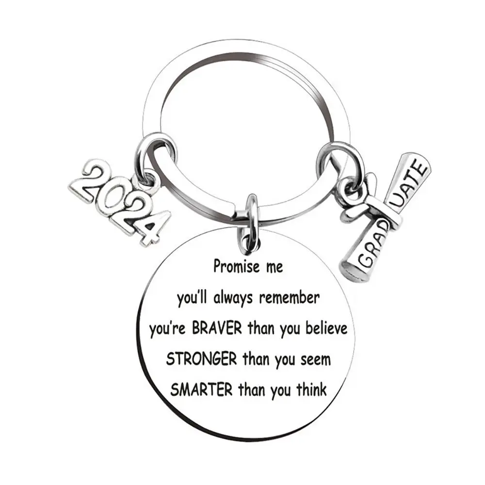 Gantungan kunci kelulusan baja tahan karat, aksesori gantungan kunci perak 2024 hadiah wisuda sekolah menengah inspirasional
