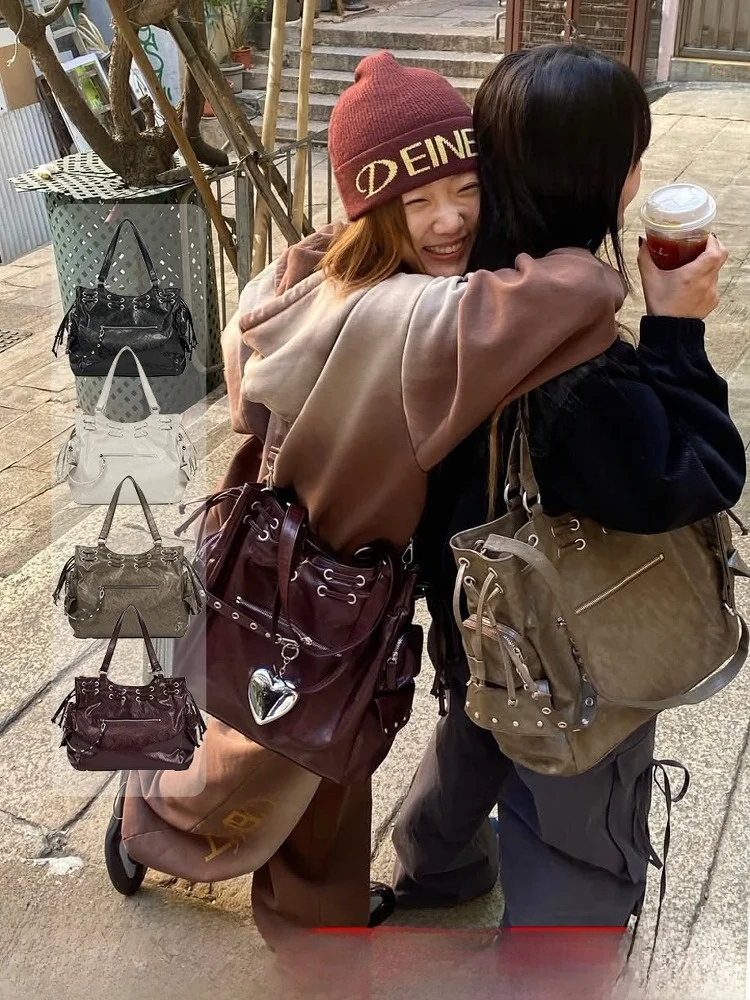 

Deinet Large Capaci Tote Bag Rivet Motorcycle Single oulder Bag Commuter Bag Cord Dstring ex Vintage Artistic