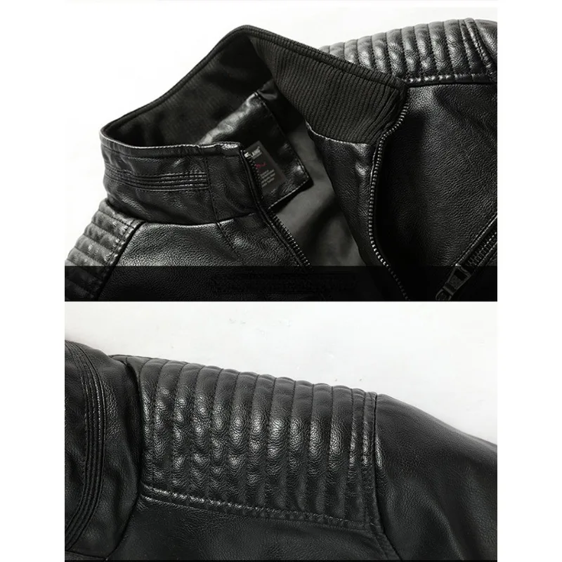 Leather Jacket Men PU Leather Coat Solid Faux Leather Jacket Pocket Zipper Windproof Windbreaker Spring Autumn Outerwear New