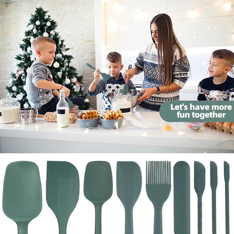 9Pieces Silicone Bakeware Spatula Set Food Grade Non Stick Heat Resistant Spatulas Cooking Kitchen Essentials Outdoor Tableware