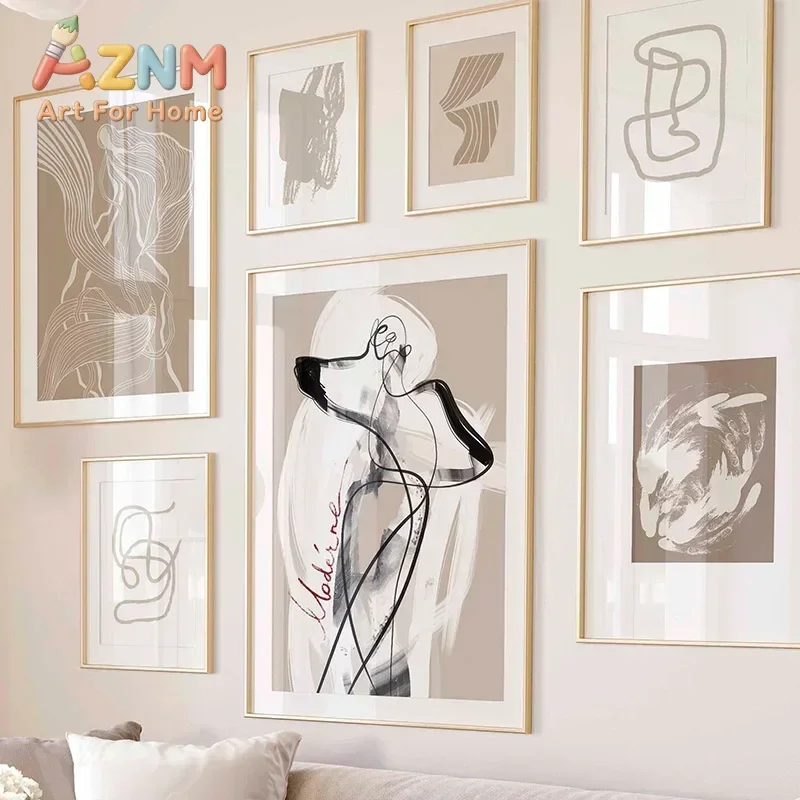 Multi-size 1PC frameless high-definition decorative paintings,Abstract Color Blocks Thick Lines Figure Wall Art Canvas Painting