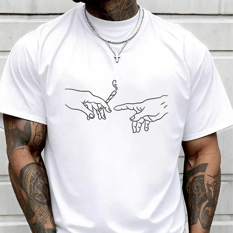 Smoker Hand Funny Print Creative Print T Shirt Summer Short-sleeved Casual Tee Men Women Streetwear Loose T-shirt