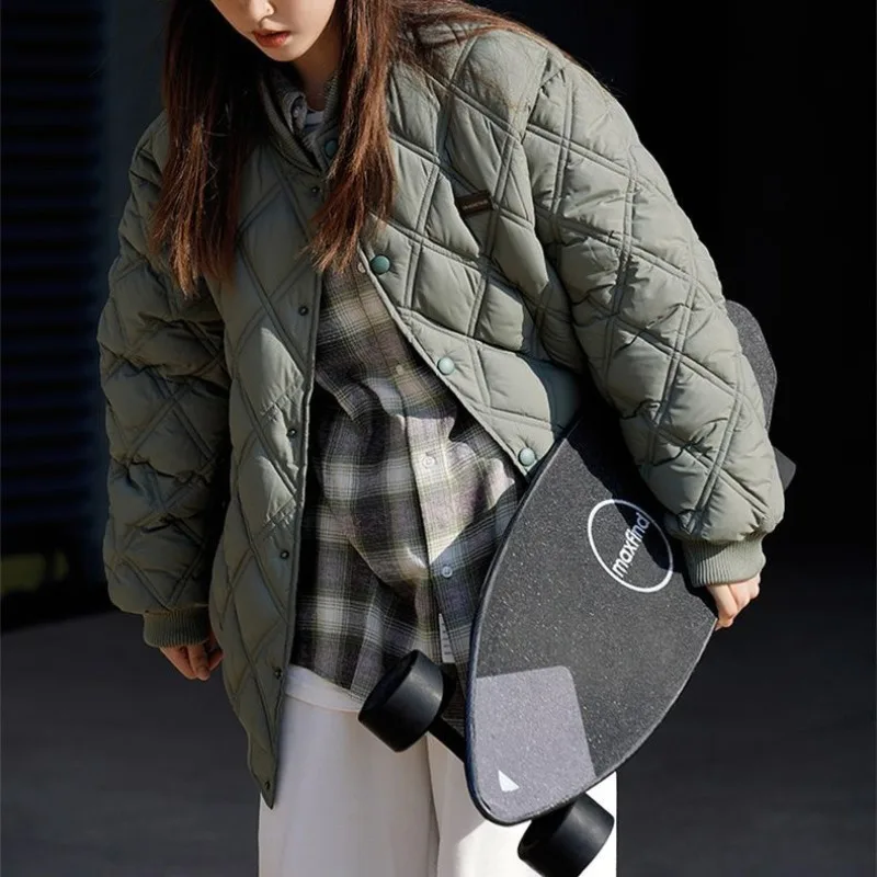 Winter New Korean Version Diamond Grid Cotton Padded Jacket for Women's College Style Loose Fit Parkas Ins Unisex Baseball Coats