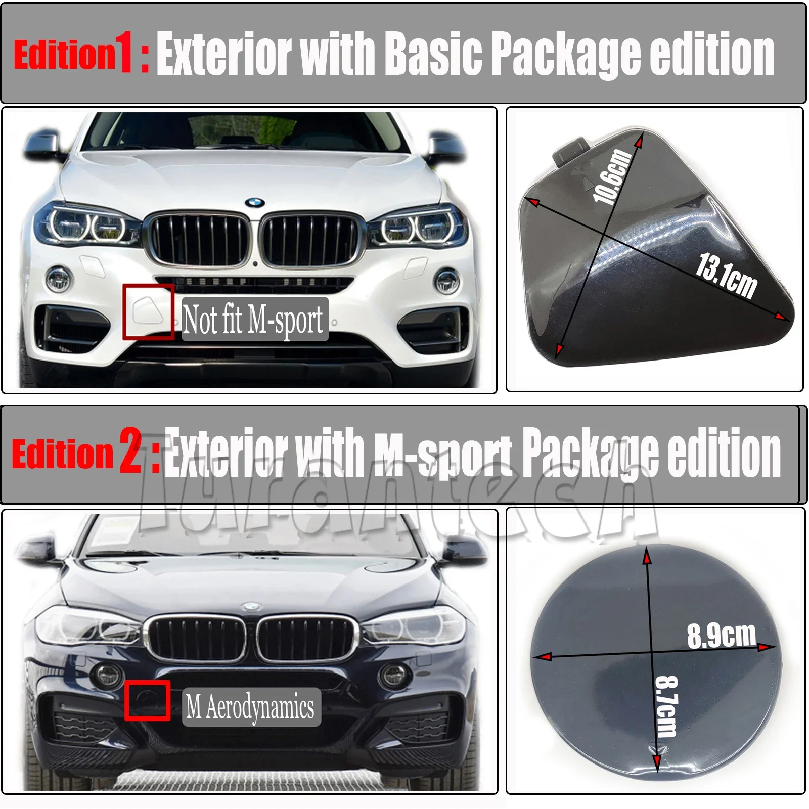 Fit 15-19 BMW X6 M-SPORT F16 30dX 35i 40d 50iX M50dX Front Tow Cover 51118065933