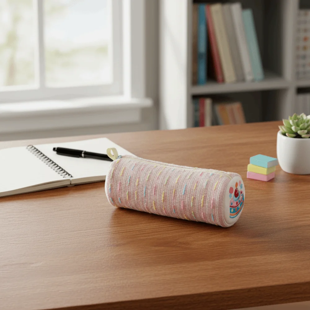 Sweet Cartoon Large Capacity Pencil Bag Soft Material Bow Design Pencil Case Cream Color Floral Pattern Pen Pouch Student Use