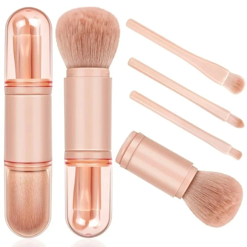 Pennello per trucco multifunzione 4 in 1: strumento cosmetico tutto in uno per fondotinta, cipria, fard e bronzer, design della testa convertibile