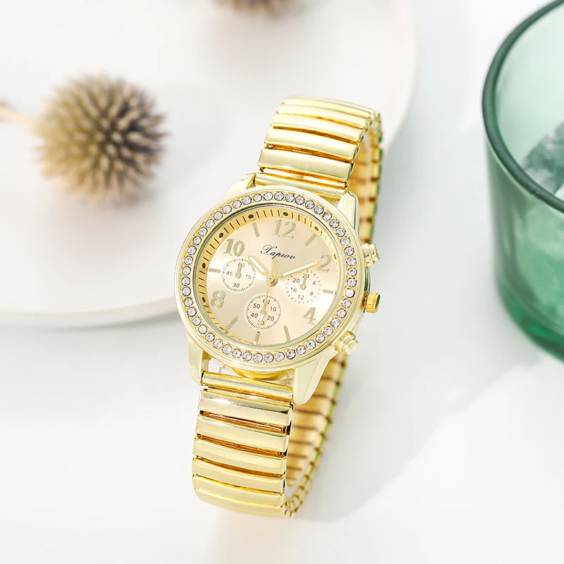 Digital Surface Casual Fake Three-Eye Diamond Watch Women's Fashion Quartz Elastic Band Men's Watch