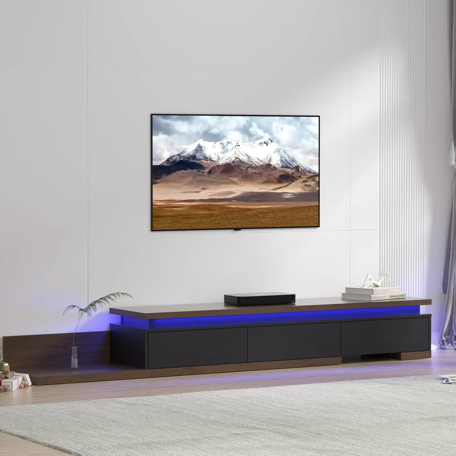 Extendable TV Stand with LED Lights (80” - 106”), Wood Entertainment Center for Up to 120