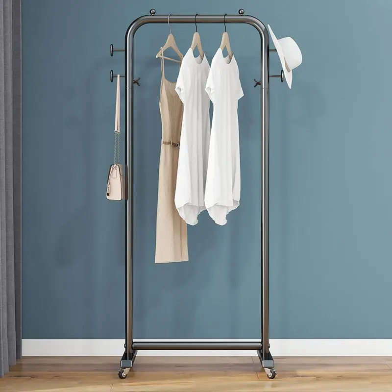 Light Luxury Nordic Multi Functional Clothes Hanger Floor Standing Mobile Coat Rack with Wheels Dress Suits Hanging Rod Storage