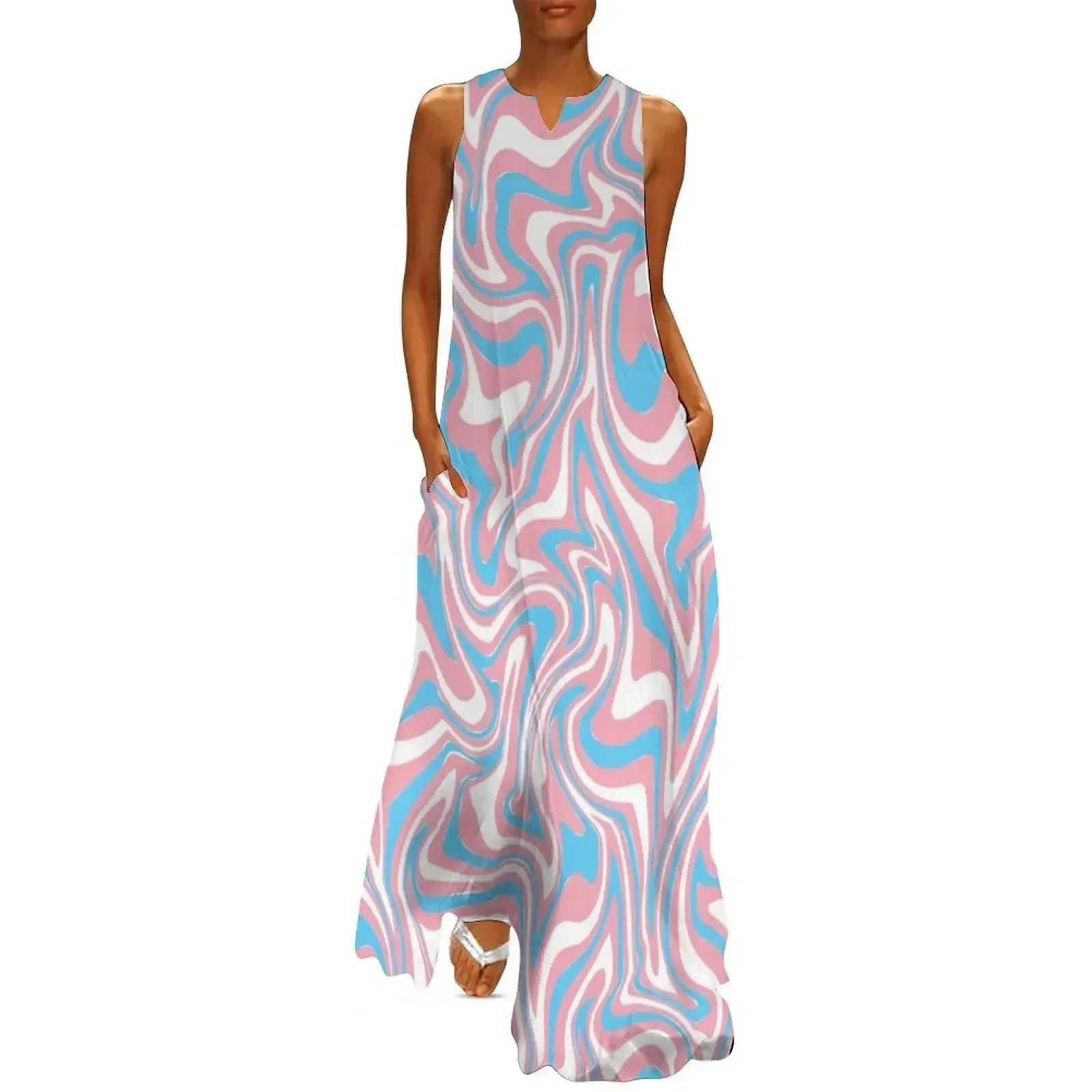 

Marshmallow Swirl (Subtle Trans Pride Flag) Long Dress sexy dress clothes for woman dress dresses
