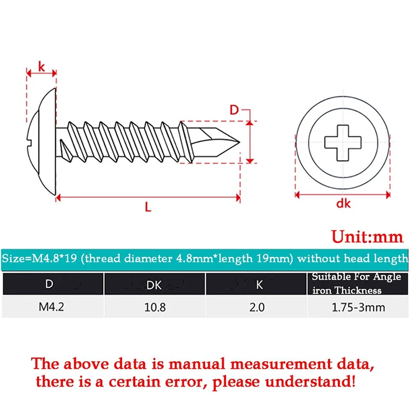 50PCS #8 M4.2 410 Sheet Metal Self-Tapping Screws 410 Stainless Steel Flat Head High-Strength Quick Self-Drilling Screws