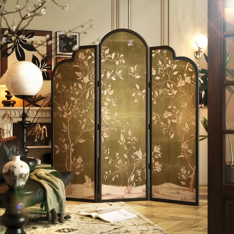 Solid wood screen partition living room entrance home movable folding screen