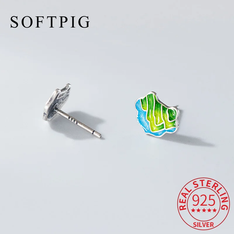 

SOFTPIG Real 925 Sterling Silver Enamel Geometric Stud Earrings for Women Cute Fine Jewelry Exquisite Light Luxury Accessories