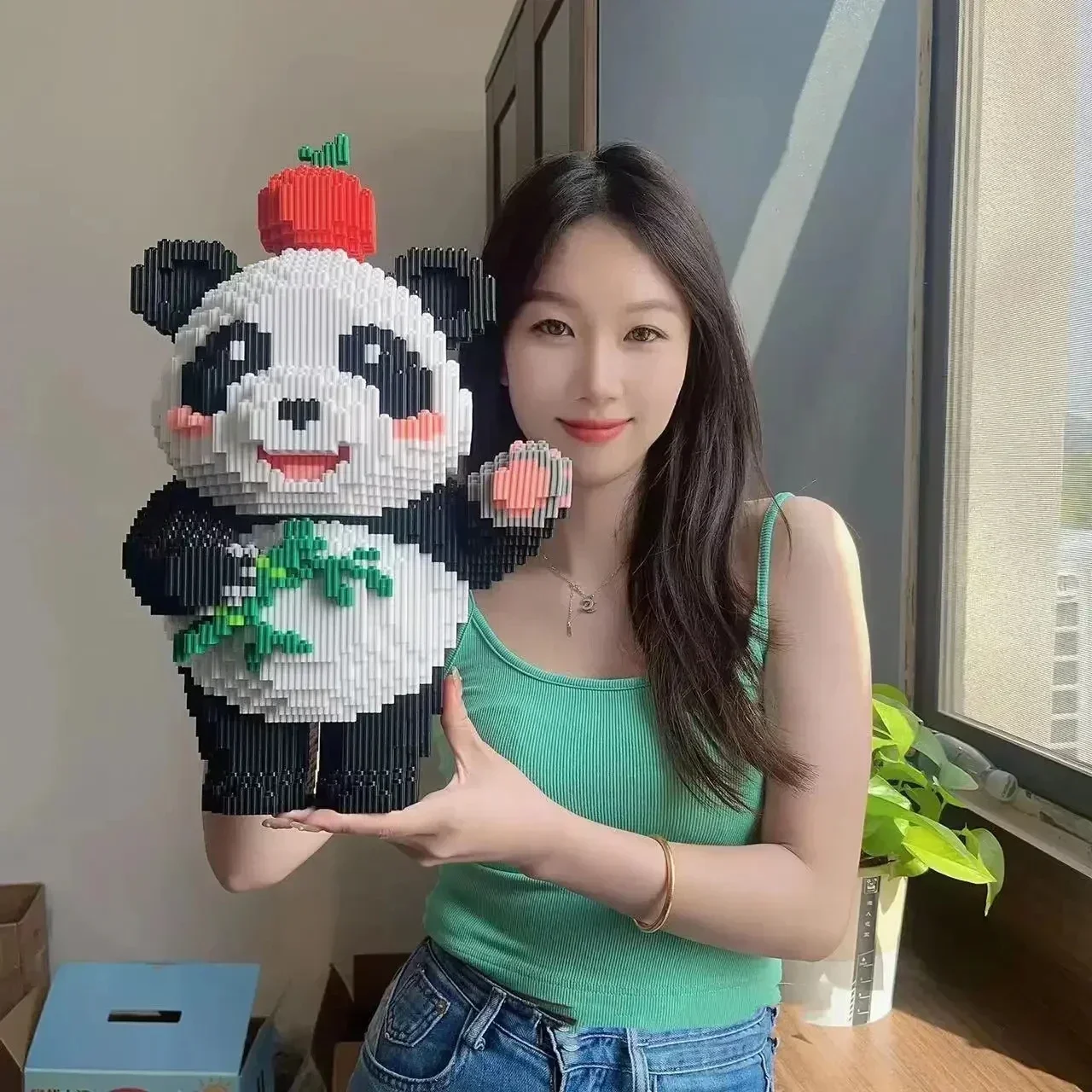 40cm Apple Panda klocki do budowy dla dorosłych Super duże puzzle prezent urodzinowy dla chłopców i dziewcząt 7000 + szt.