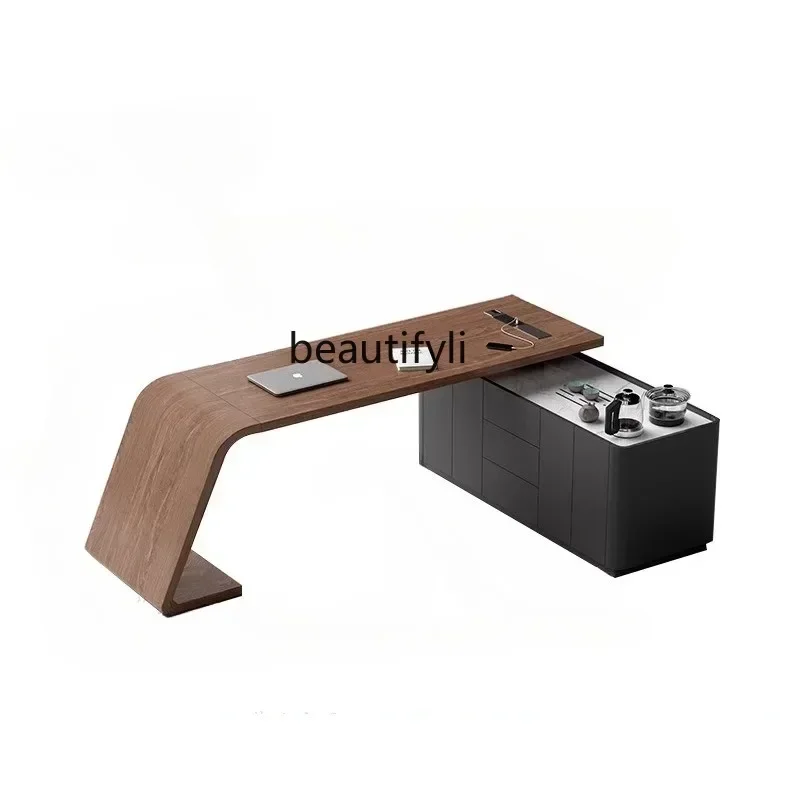 

03. Дизайнерский стол из массива ореха с большой столешницей, в скандинавском стиле, легкий люкс, премиум-класс