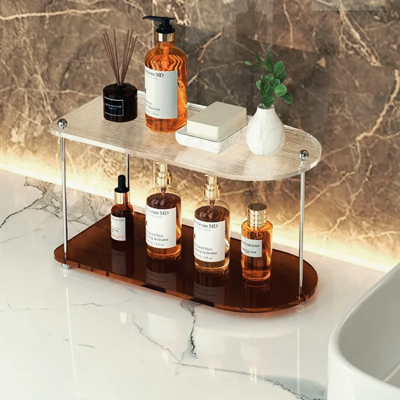 

Acrylic Bathroom Organizer Rack Luxury Makeup Skincare Holder Home Tabletop Shampoo Shelf Elegant Storage Bathroom Tray