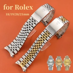 Curved End Metal Strap for Rolex 18/19/20/21mm Watchbands Solid Stainless Steel Band Series DATEJUST Men Bracelet Accessories