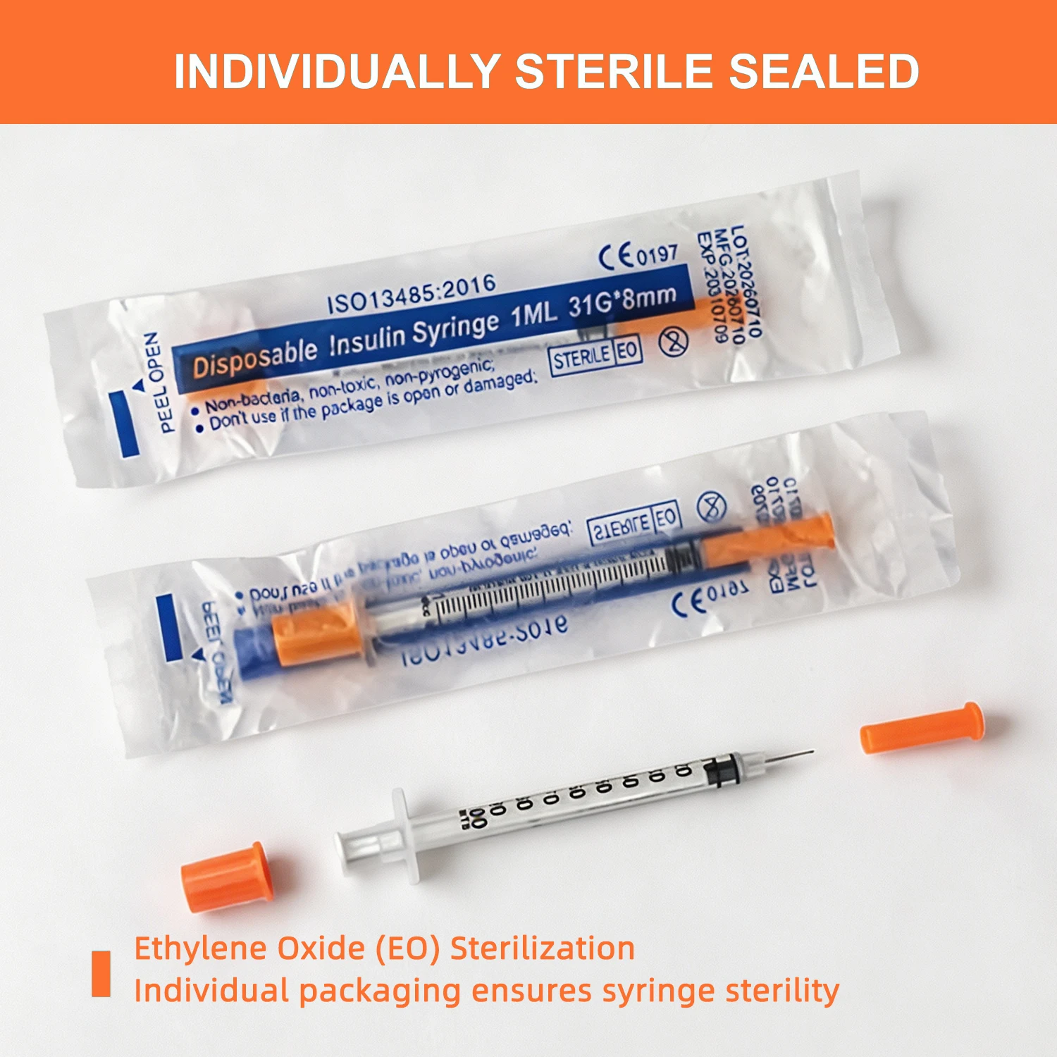 50/100 Stück 1ml/cc 31G 8mm Einweg-Sterile Insulinspritze, Einzeln Verpackt, Ultrafeine Nadel für Katzen & Hunde – Detail 4