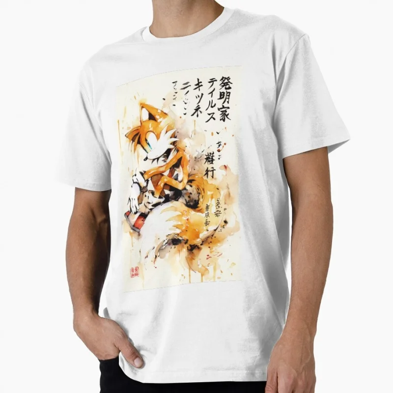 

Miles Tails Sumi-e Sonic Shadow the Hedgehog Gift t shirt for Anime lover Short Sleeve Graphic Tee Y2K clothes All size Tops