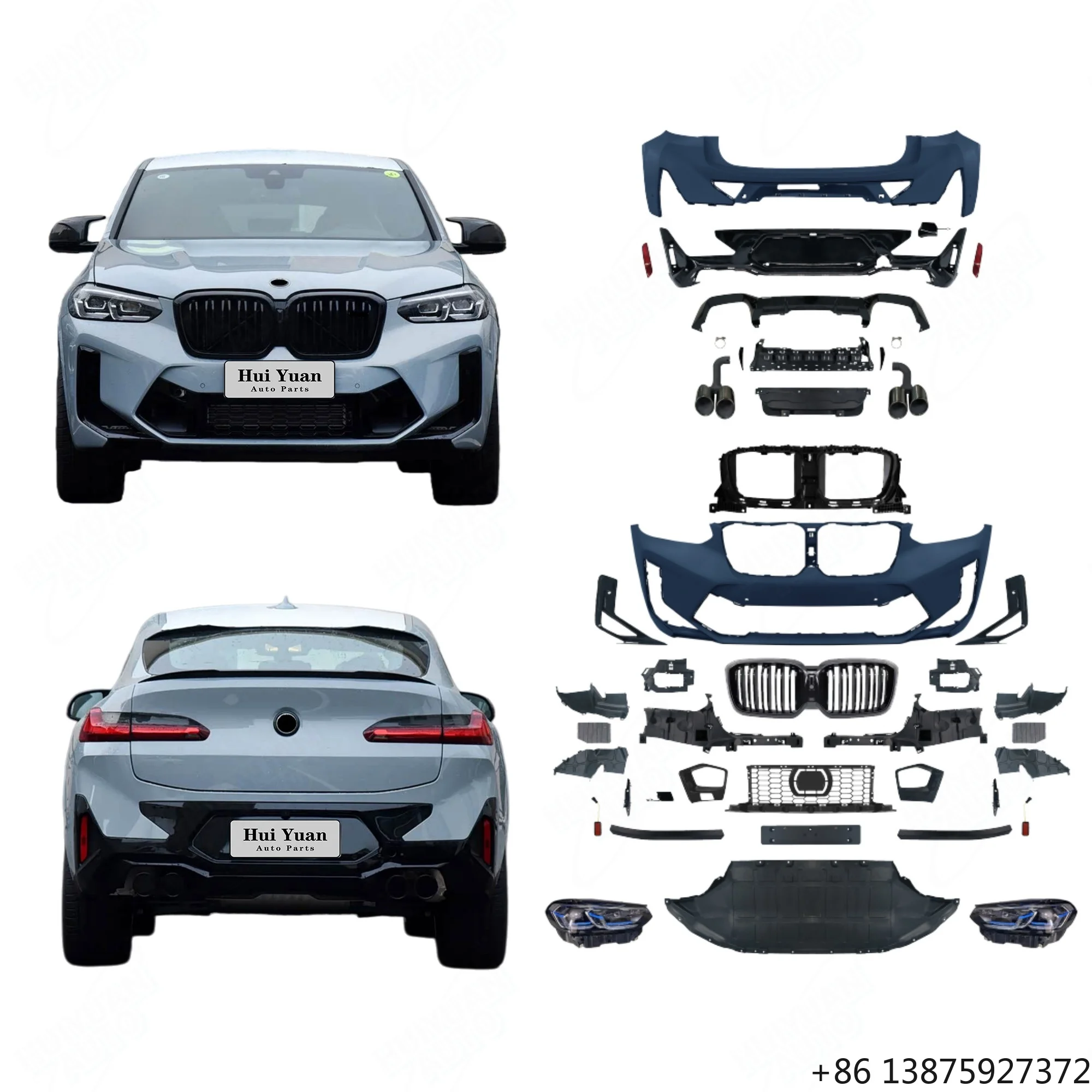 Body Kit for X4 G02 2019-2021 Change to F98 LCI X4M Include Front Bumper Grille Rear Diffuser Tail Pipes Auto Headlight