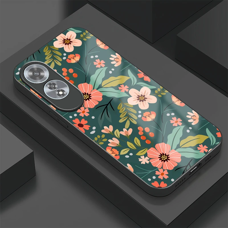 سيليكون زجاج جراب هاتف ل ممن لهم A73 5G A72 A58 A60 4G A54 A53S A53 A57S A57 A55 A54S الزهور يترك نمط غطاء مقاوم للصدمات