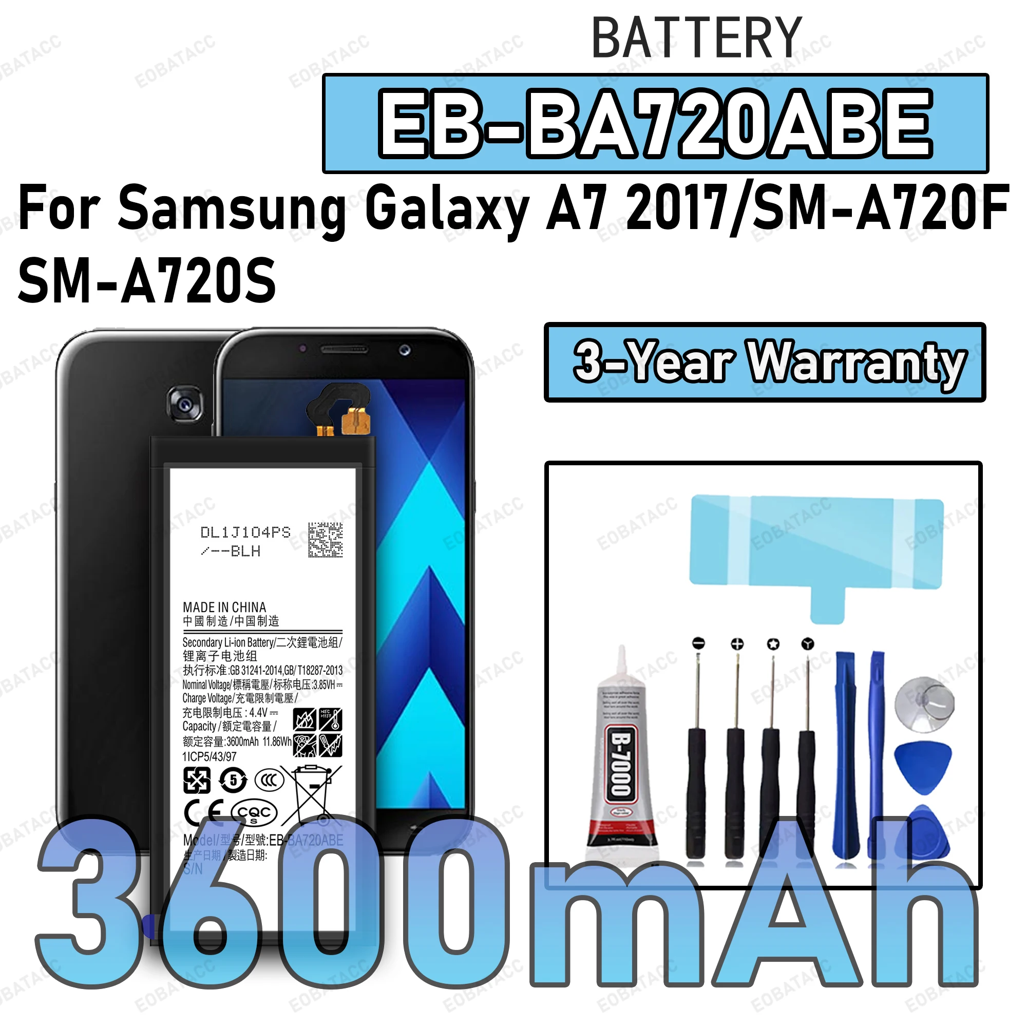 

100% New High Quanlity EB-BA720ABE Battery For SAMSUNG GALAXY A7 2017 /SM-A720F Replacement batteria+Free tools