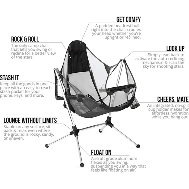 Portable Aluminum Beach Folding Recliner Lightweight Outdoor Swing Stargaze Camping Rocking Chair With Cup Holder