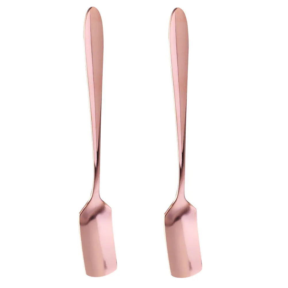 2Pcs Square Head Dessert Spoons Thick Stainless Steel for Ice Cream Cake Rice Banquet Tableware Serving Spoons