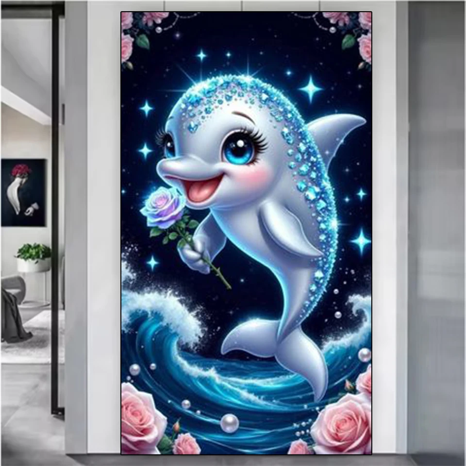 

5DDIY Diamond Painting Cross Embroidery Kit Cartoon Shark Fully Inlaid Flower Landscape Home Decoration Rhinestone Image