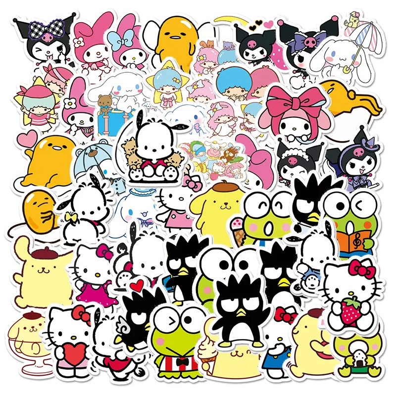 50/100pcs Kawaii My Melody Kuromi Hello Kitty Stickers for Kids Girls DIY Laptop Phone Diary Cute Cartoon Sanrio Sticker Decals