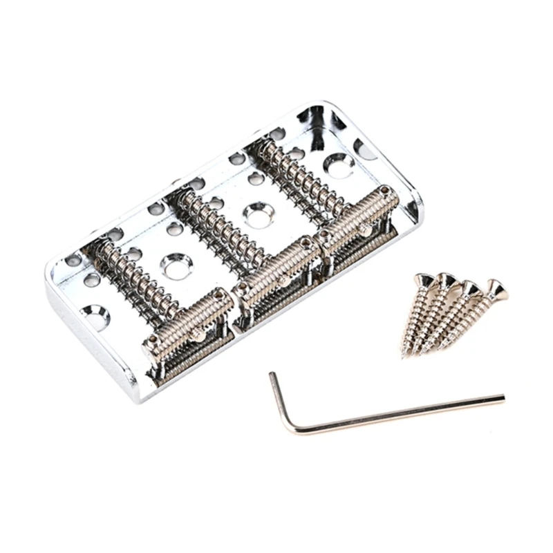 

3 String Guitar Bridge, Guitar Bridge Replacement Parts with Four Mounting Screws & Wrench for Cigarbox Electric Guitar