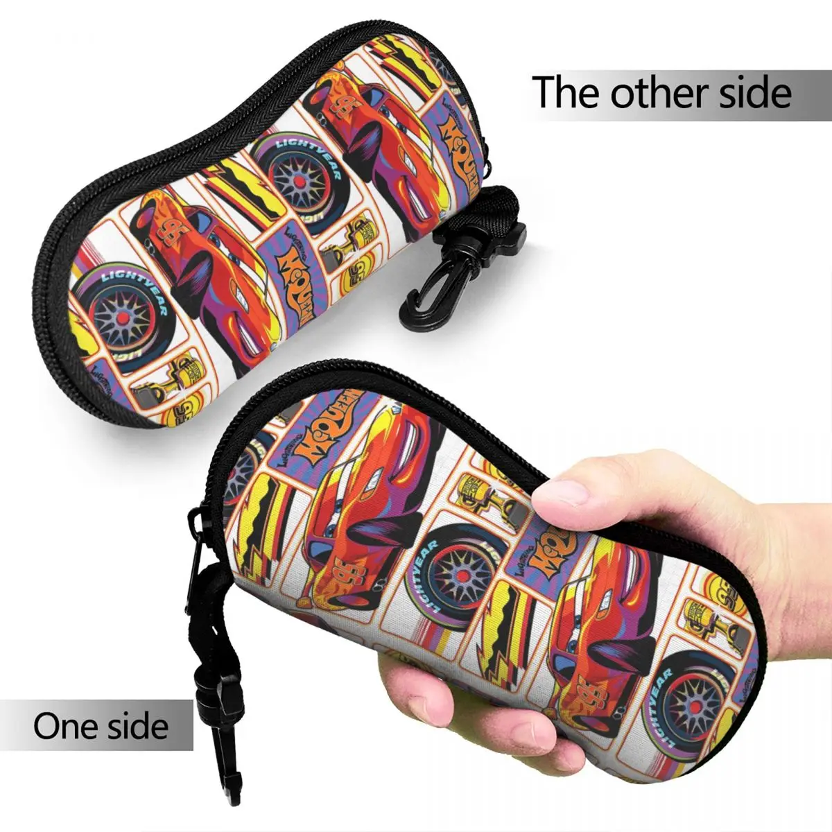 Cars Lightning McQueen Grid Glasses Case Unisex Convenient Zipper Reading Storage Box Ultra Eye Contacts Case