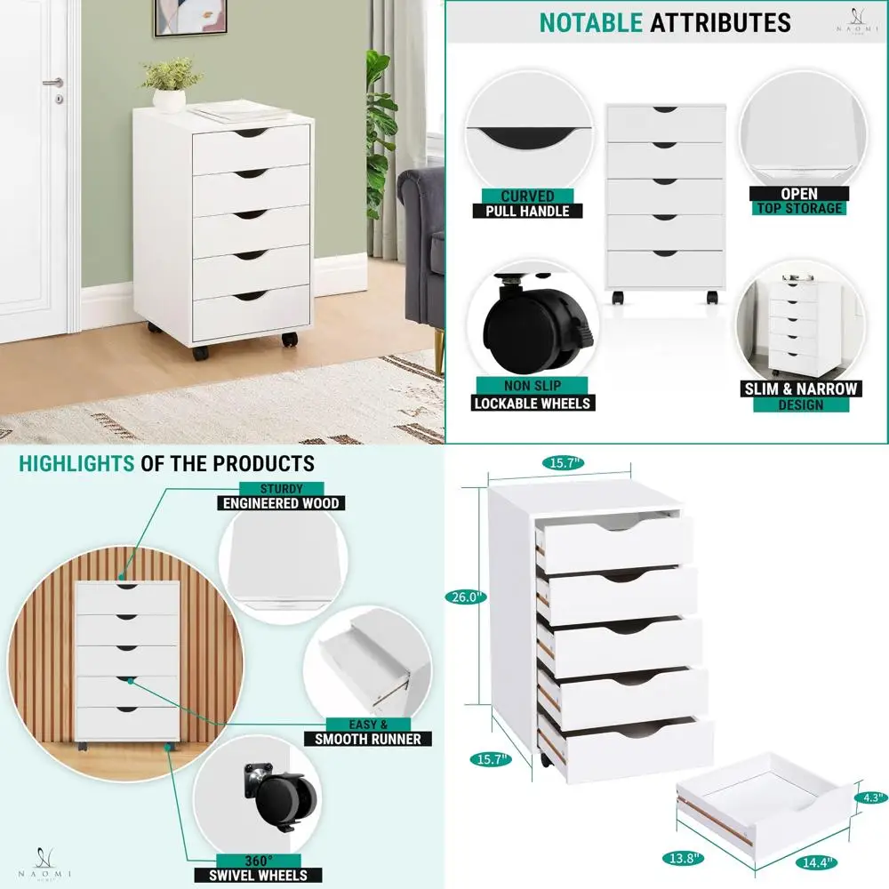 Wooden Lateral File Cabinets for Home Office - Mobile Storage Solutions with Mobile Filing Cabinet for Efficient Organization