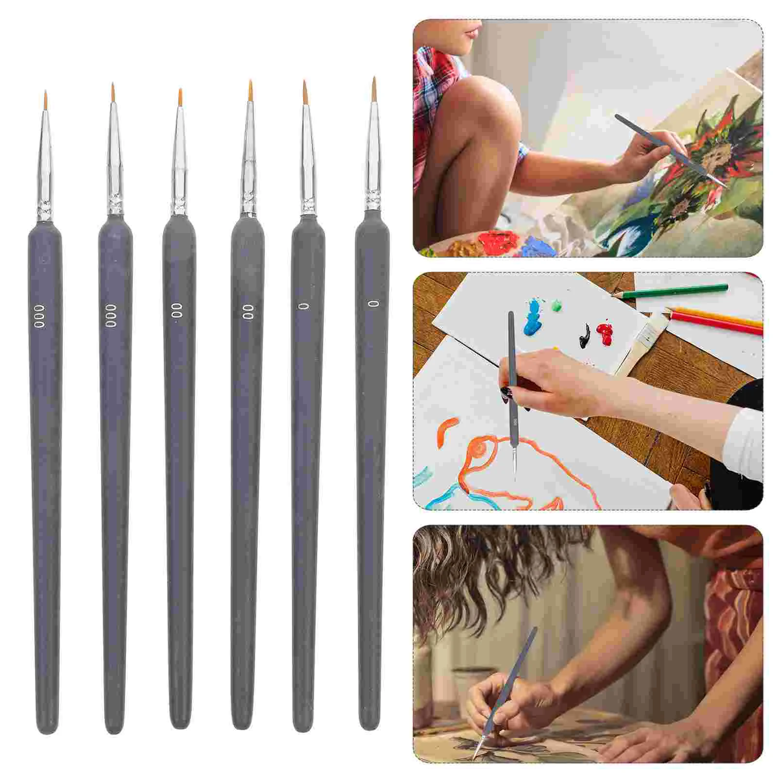6 Pcs Langhao Hook Line Pen Watercolor Paint Brush Painting Liners Miniature Detail School Drawing Pens Oil Brushes