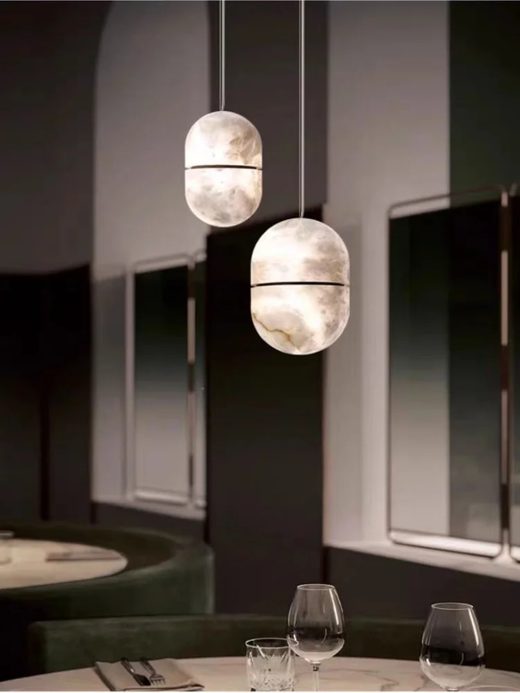 

Nordic Luxury Marble LED Pendant Light Modern Villa Living Room Dining-table Bedroom Bedside Natural Stone Ceiling Chandelier