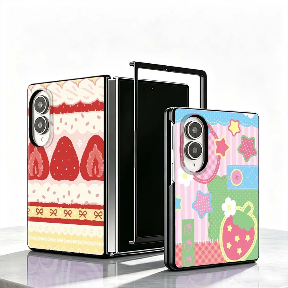 Pink strawberry dessert Phone Case For Samsung Galaxy Z Fold 8 PC Hard Mobile Folding Black Gifts Shell Cover