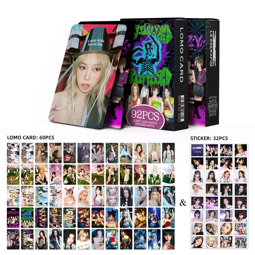 92 قطعة/المجموعة ألبوم LESSERAFIM بطاقة Lomo مختلفة وملصقات KIM CHAEWO جودة عالية مجموعة مزدوجة الجوانب بطاقات الصور هدية المروحة #4