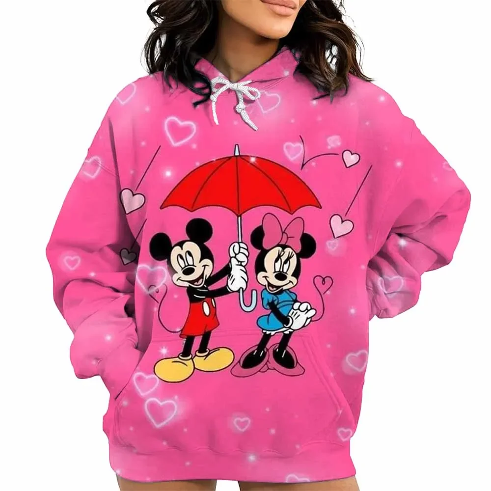 Sweat à capuche à manches longues pour femmes, motif Disney Minnie, confortable, idéal pour l'automne/hiver, vêtements décontractés et quotidiens