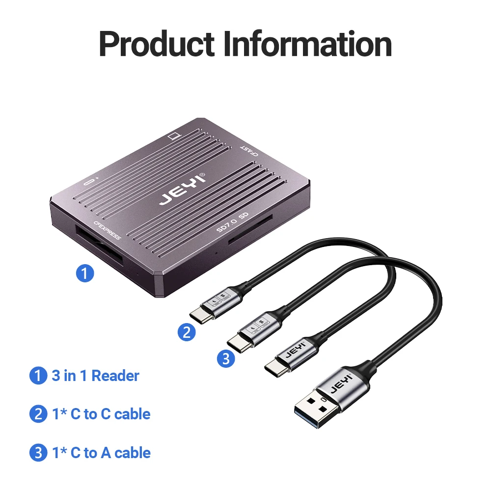 JEYI USB3.2 10Gbps SD/CFast/cfe 3 in 1เครื่องอ่านการ์ดอ่าน cfexpress Type B card/cfast Card และ SD 7 /sd Card พร้อมกัน